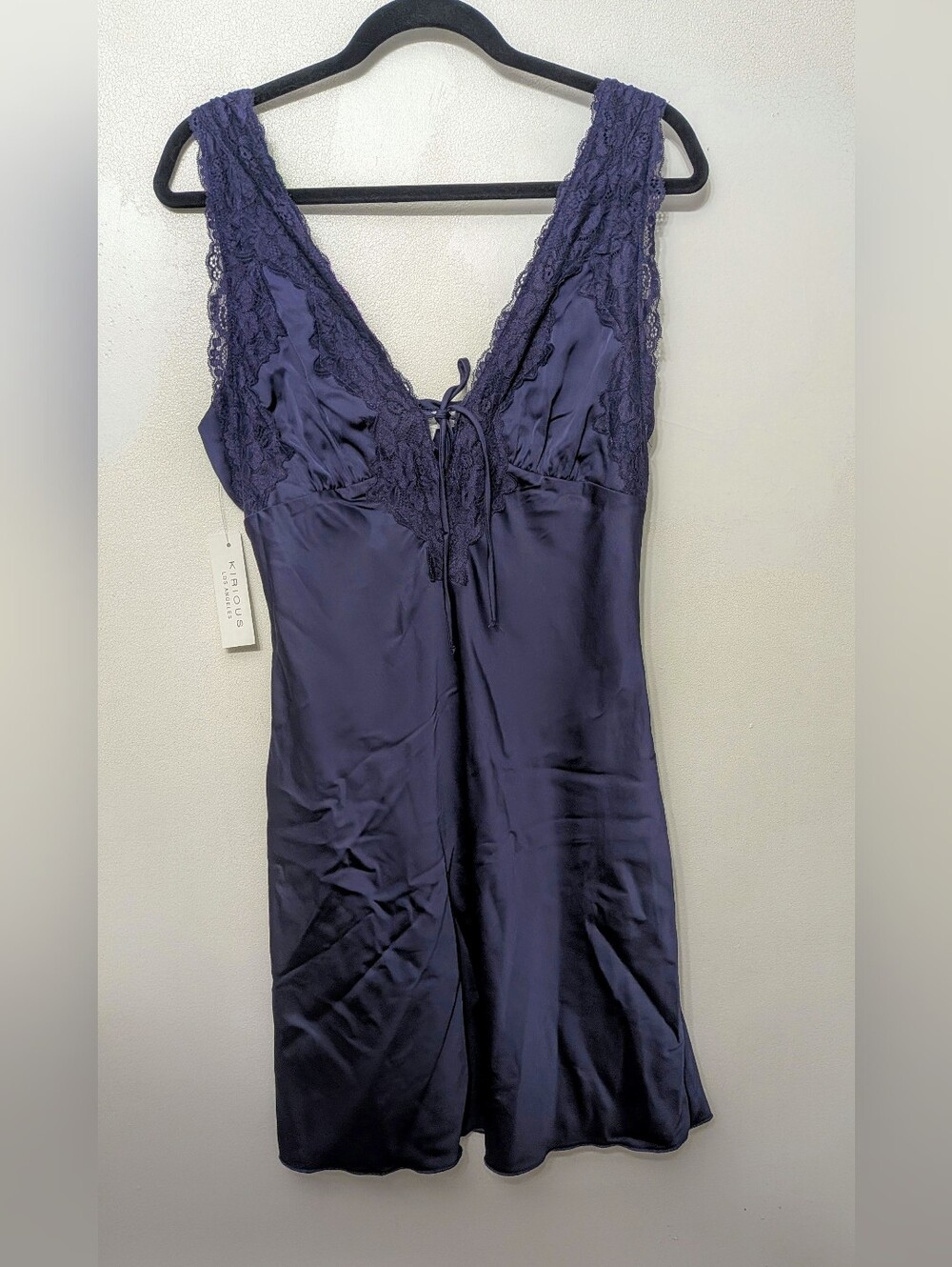 NWT Kirious Los Angeles Deep Navy Lace-Trim Satin Dress